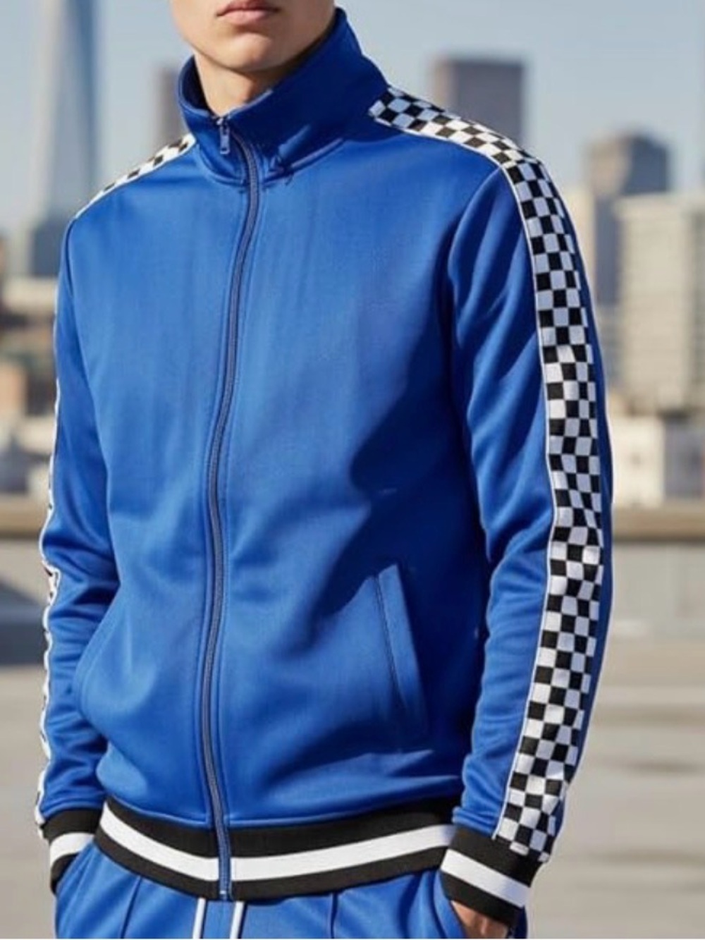 Screenshot Men's Blue Track Jacket with Checker Stripe